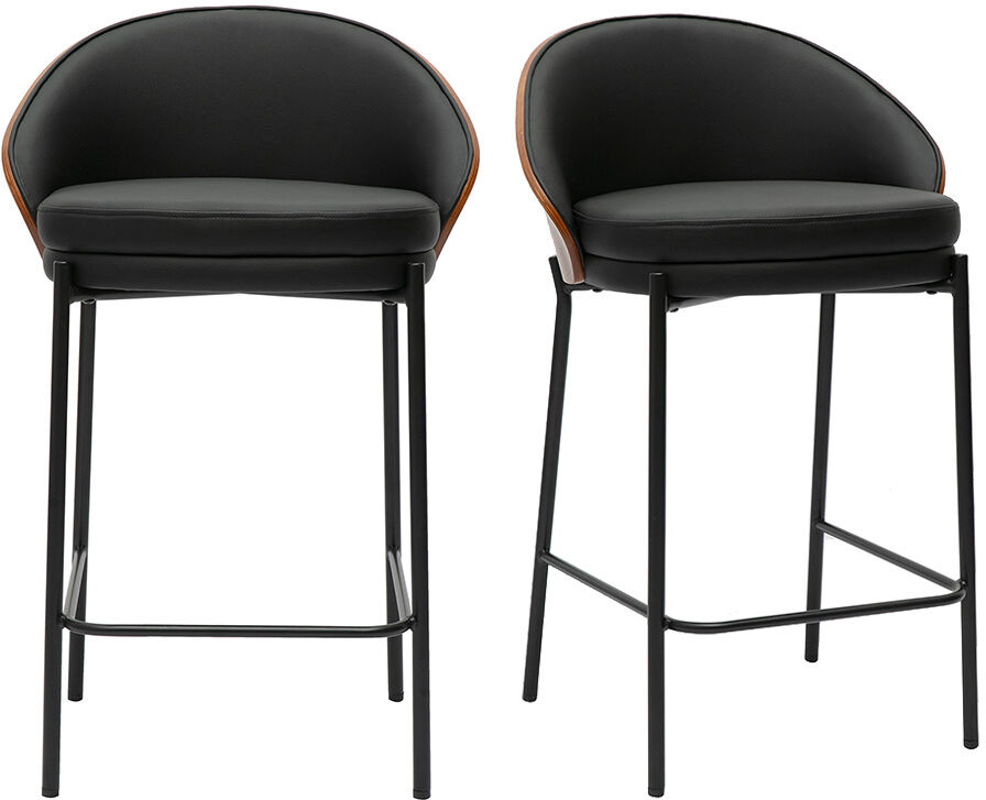 Miliboo Barhocker schwarz, dunkles Holz und Metall H65 cm (2er Set) TUCSON