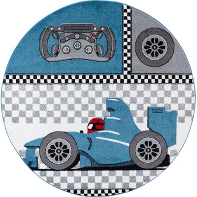 Kinderteppich AYYILDIZ TEPPICHE "Kids 460, auch in rund erhältlich", blau, H:12mm Ø:160cm, Kunstfaser, Teppiche, Kinderteppich, Kurzflor, Motiv Rennwagen, Auto, Spielteppich
