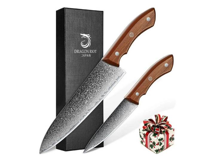 LuxusKollektion Damastmesser 2er Damast Küchenmesser Set, VG10 Stahl