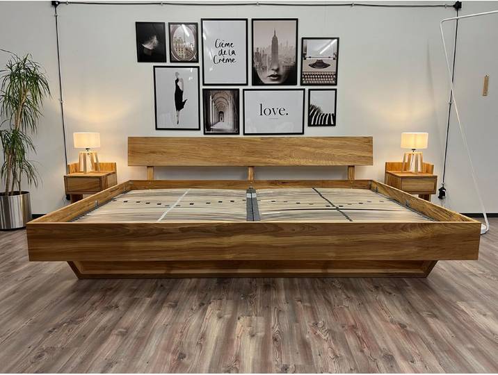 Möbel Specht Massivholzbett Family Wood Kernbuche (Familienbett, bis 400x220cm Liegefläche), Holzkufen schwebend