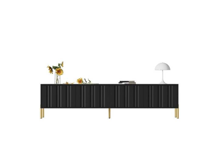 Fine Life Pro TV-Schrank Schwarzer TV-Schrank mit Rillendesign & Goldbeinen
