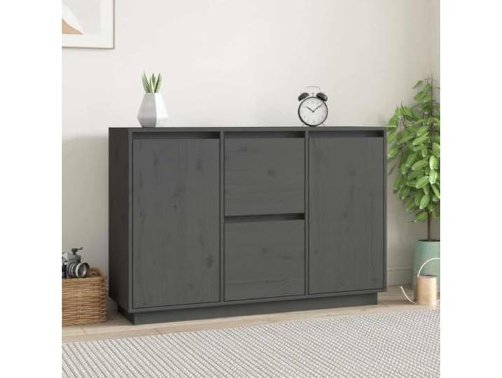 HEFZGDB Klassisches Sideboard mit Stauraum aus massiver Kiefer, rustikales Kiefernholz Sideboard in Grau 111x34x75 cm, Massivholz Kiefer rustikal mit praktischer Oberplatte