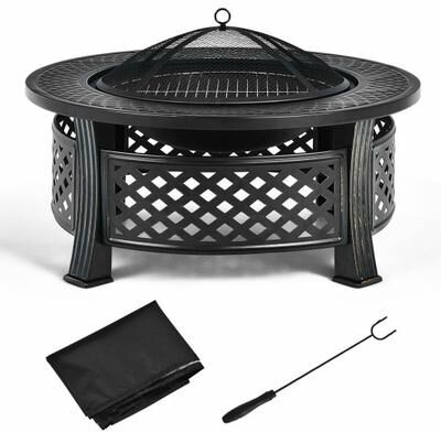 Costway Outdoor Fire Pit with BBQ Grill and High-temp Resistance Finish