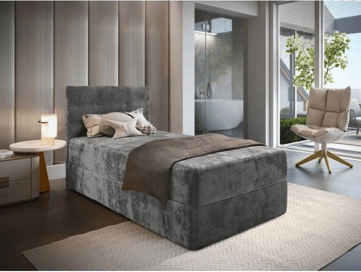 Gepolstertes Boxspringbett GLORIEN VELVET 80x200 cm grau Matratze: Bonell-Federkernmatratze