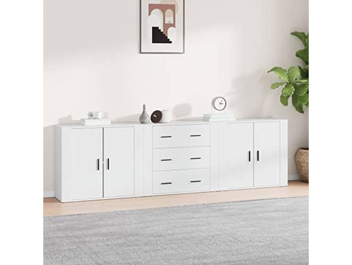 RJPLMFV Anrichten, 3 Stück, weiß, Holz Aufbewahrungsschrank mit Einlegeböden, stabil und feuchtigkeitsbeständig, Wandbefestigung inklusive, einfache Montage