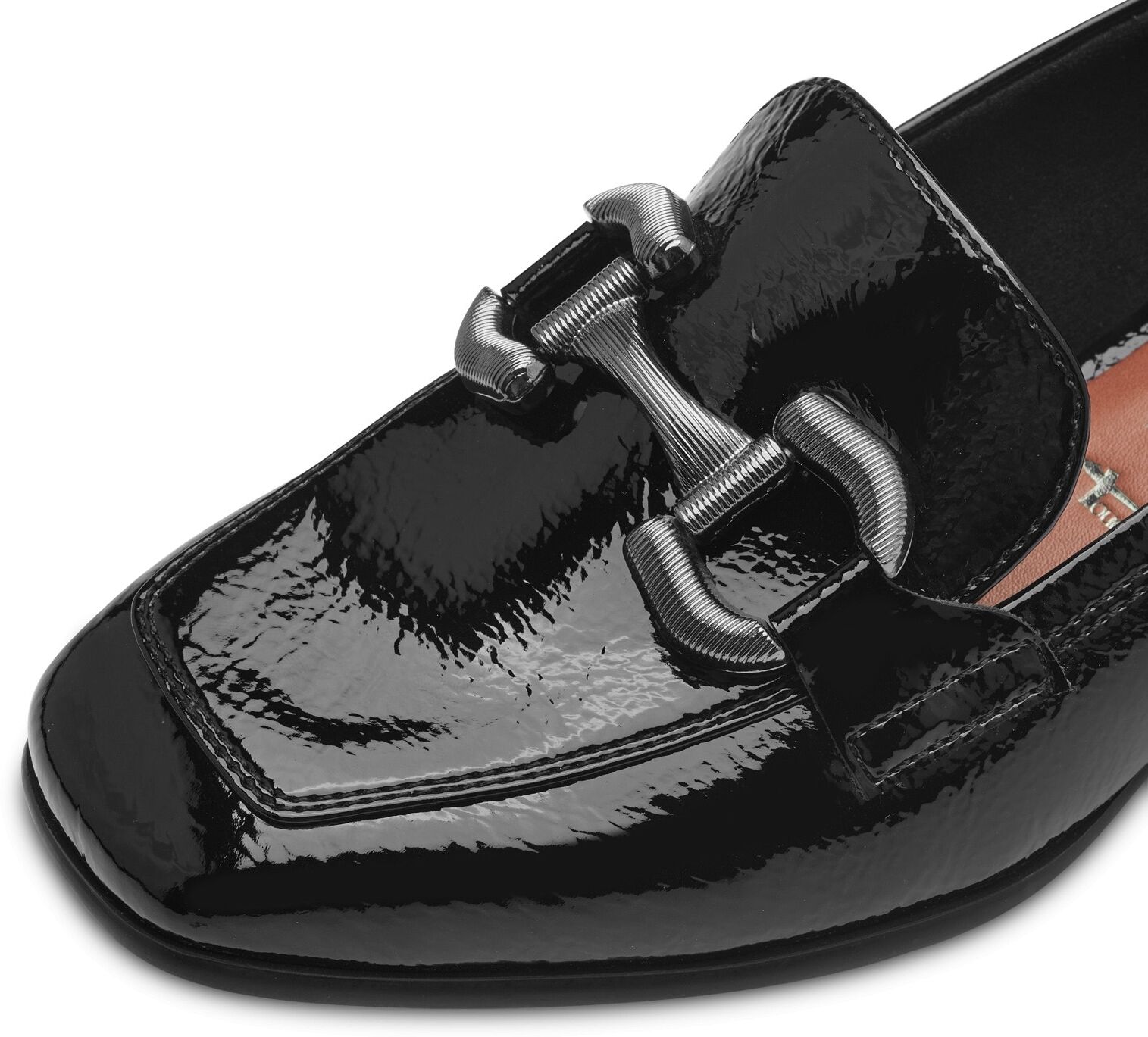 Slipper TAMARIS, Damen, Gr. 38, Synthetik Textil, schwarz, Lacksynthetik, aufgeraut, glänzend, unifarben, Schuhe Slipper, Blockabsatz, Slipper, Businessschuh mit modischer Zierspange schwarz 38, Synthetik Textil