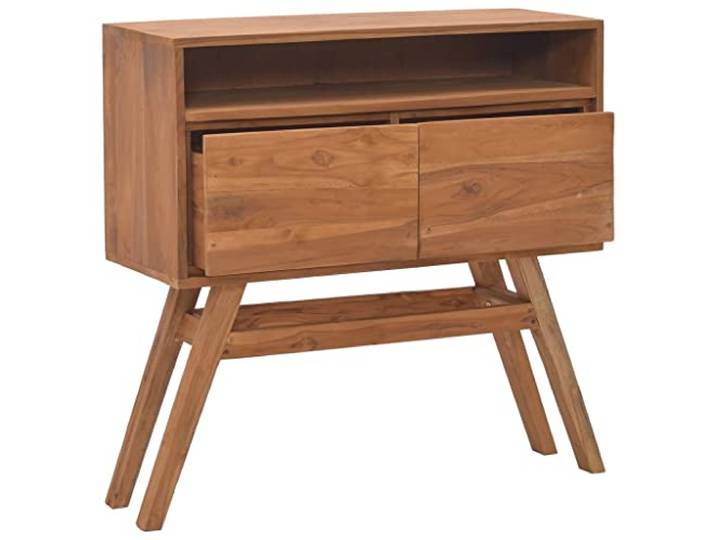YUTAASU Konsolentisch 80x30x80 cm Teak Massivholz Skandinavischer Look, 2 Schubladen und 1 Fach, Kammergetrocknet und fein geschliffen, Robust und langlebig