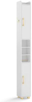 Costway Narrow Bathroom Storage Cabinet with Open Shelves and Toilet Paper Holder-White