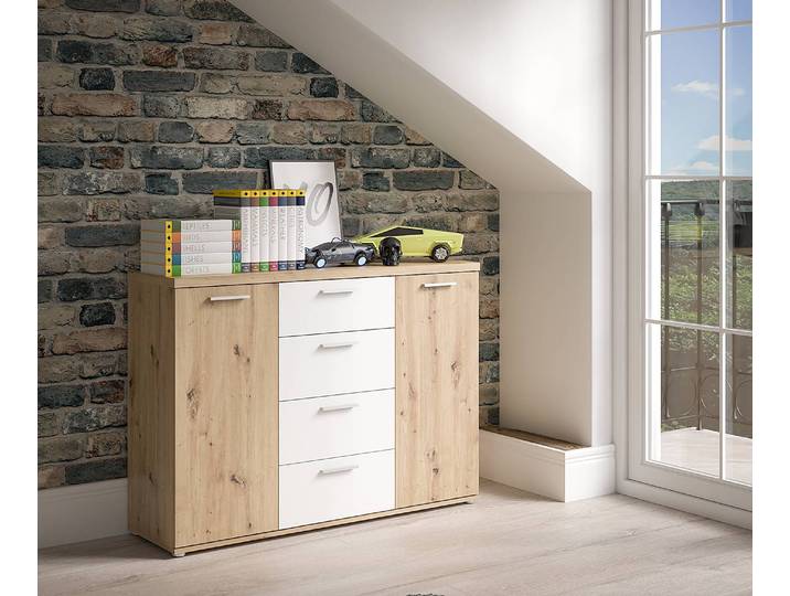 Enfilade 130 x 93 x 38cm Blanc/Marron