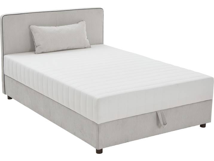 Bett, Hellgrau, 92x210 cm, Cord, Inkl. Stauraum, Modern, Atlantic Home Collection