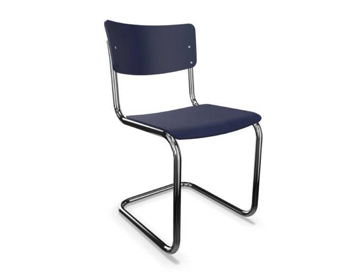 THONET chaise S 43 (Blue black - Hêtre II and acier chromée)