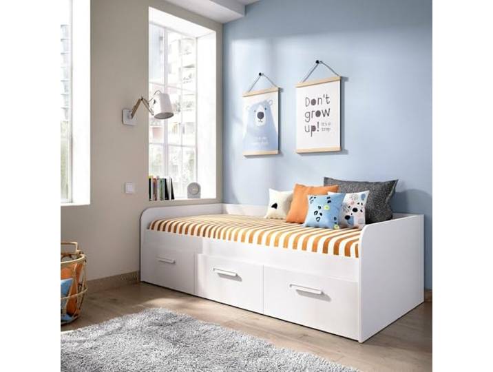 Dmora - Kinderbett Adamello, Bettkasten für Schlafzimmer, Struktur für Einzelbett mit 3 Schubladen, 194 x 97 x 60 cm, Weiß