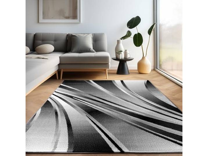 Carpettex Tapis 160x230 cm Noir Vagues Abstraites Lavable Doux