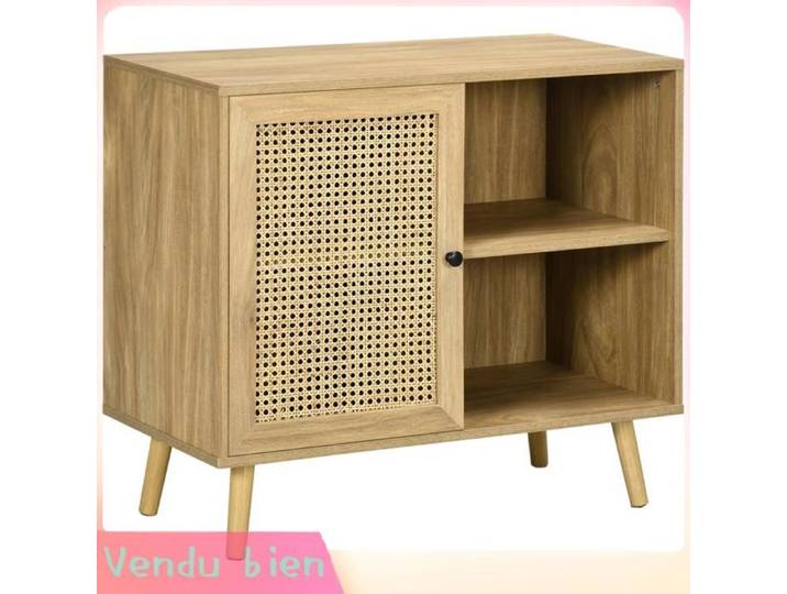 LIA Buffet 1 porte cannage effet bois 80x39x70cm