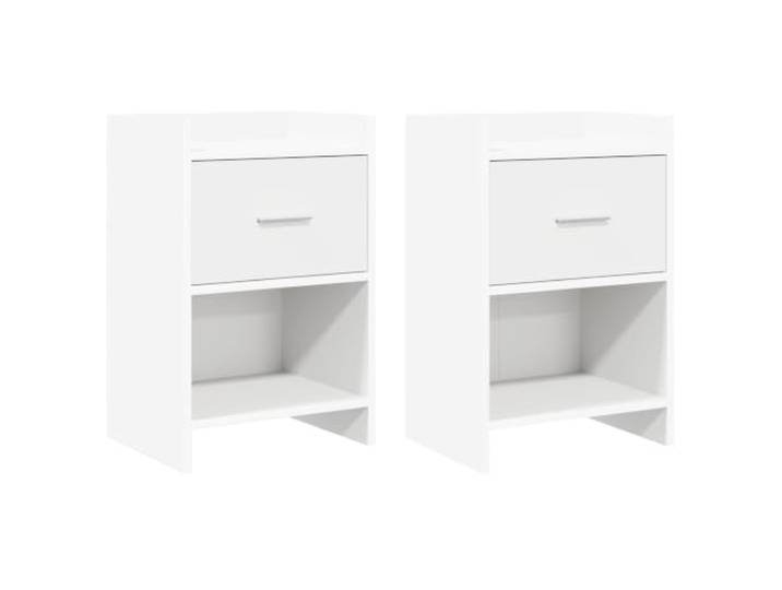 KUPTYERFG Nachttisch 2er Set Weiß 40x30x60cm Holzwerkstoff Beistelltisch Kompakte Nachtkommode fürs Schlafzimmer mit Schublade, offener Ablage und Metallgriff für geordneten Stauraum.