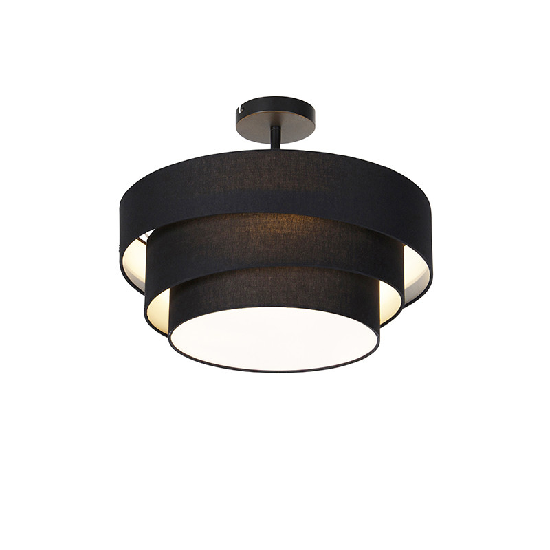 Qazqa Moderne Plafondlamp Drum Trio - Zwart - 3-Licht - Diameter: 45 cm