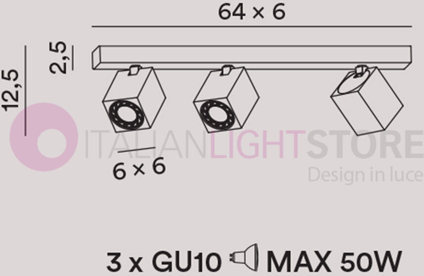 Oddy Nero Plafoniera Binario Moderno 3 Faretti Quadrati Gu10 8172n