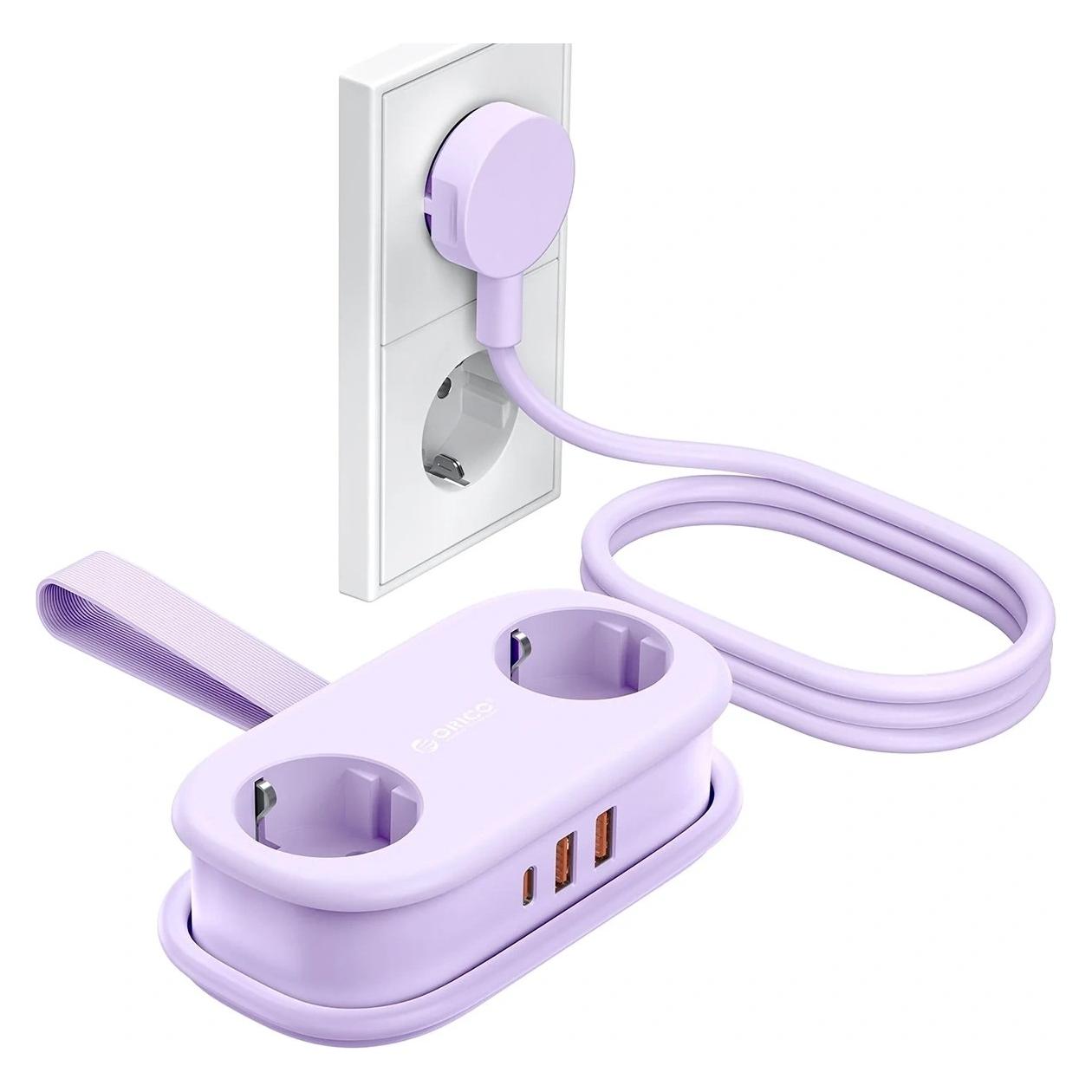 Orico Listwa zasilająca AP3 20W GaN 5w1 2x AC + 2x USB-A + 1x USB-C - fioletowa (5x, CEE 7/4, USB-A, USB-C, 1.53 m) (6942227174543)