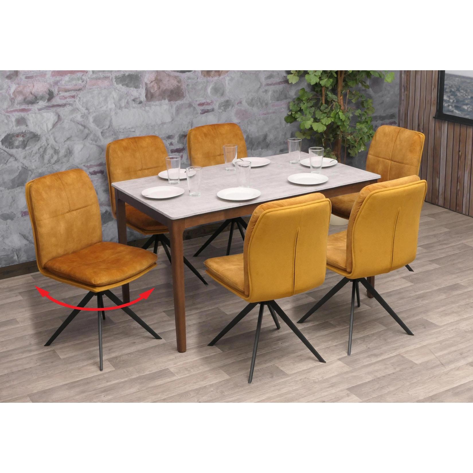6er-Set Esszimmerstuhl MCW-M68, Küchenstuhl Lehnstuhl, drehbar Auto-Position, Metall Stoff/Textil ~ gelb