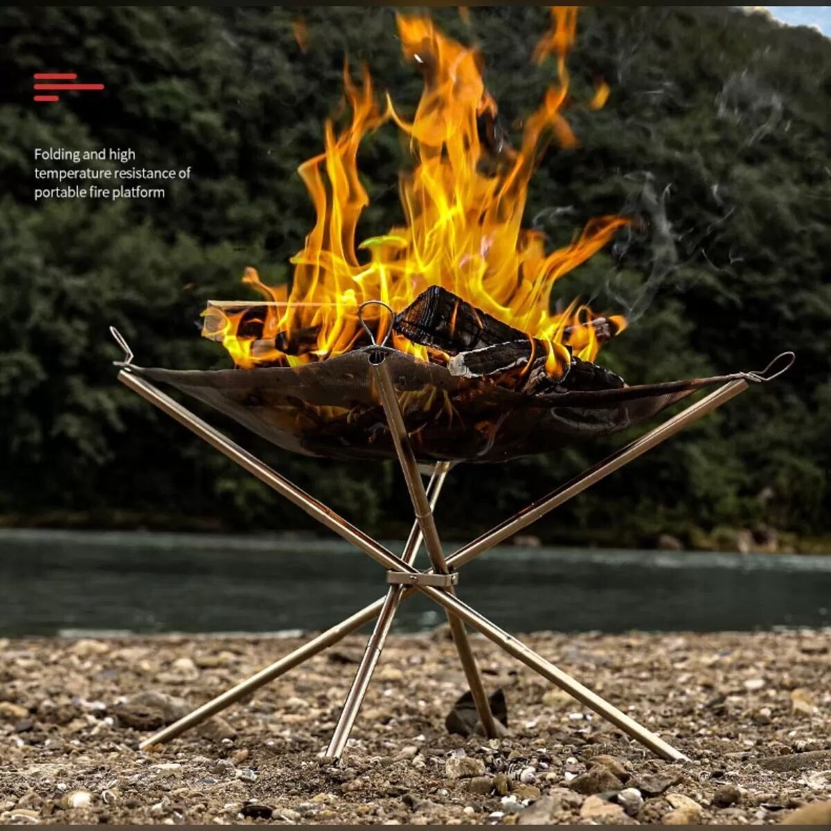INF Tragbare faltbare Outdoor-Feuerstelle mit Grillrost – Edelstahl, zusammenklappbar für Camping und Rucksacktouren Groß