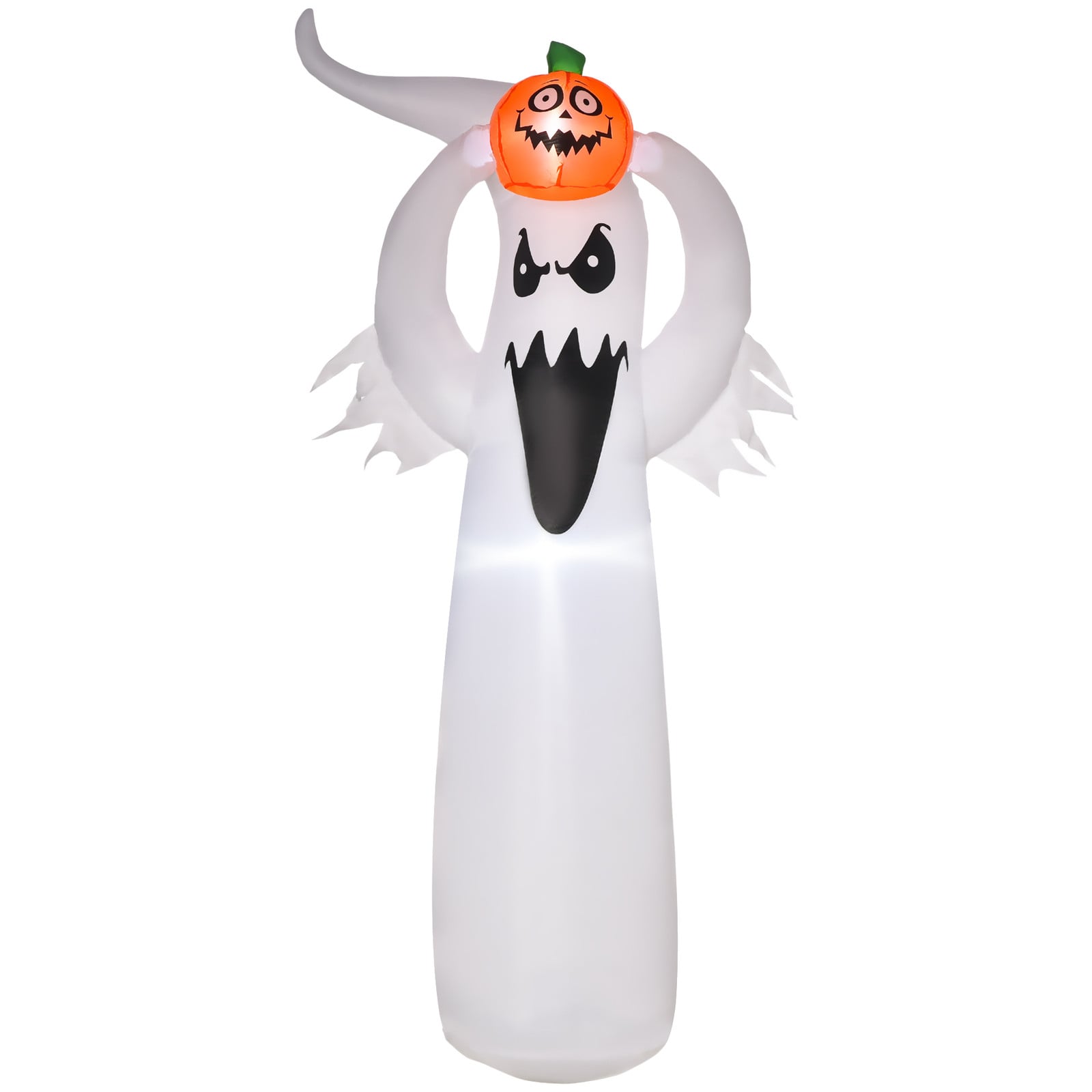 HOMCOM Halloween opblaasbaar spook met ledverlichting, wit en oranje, B/D/H: 80 x 40 x 180 cm