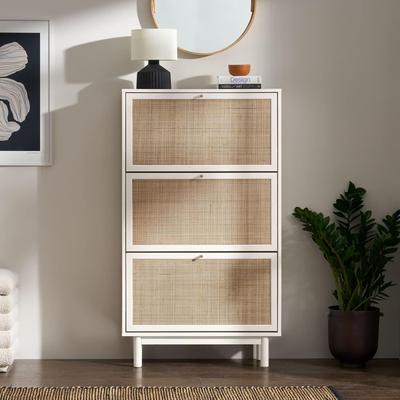 mopio Hannah Shoe Cabinet, Natural Rattan Farmhouse Shoe Organizer, Shoe Storage, Closet Shoe Rack