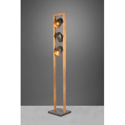TRIO LEUCHTEN Stehlampe "Bell", grau (nickelfarben), 3, H: 150cm, 1 Stk., Leuchten, 3-flammig mit Schirmen in Glocken-Optik, Holz-Nickel-Antik Kombination, Stehlampe Standleuchte
