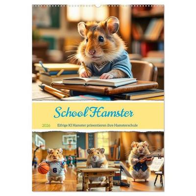 School Hamster - Eifrige KI Hamster präsentieren ihre Hamsterschule (Wandkalender 2026 DIN A2 hoch), CALVENDO Monatskalender