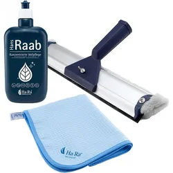 Ha-Ra Fenster-Putz-Reinigungsset I Fensterwischer 32cm I Konzentrierte Vollpflege 500ml I Microfaser Hammer Tuch 68x50cm I Fensterputz Set