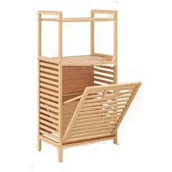 COSTWAY Badezimmer Regal mit Waschkorb, Bambus Regal, Badezimmer Schrank mit 2 Regalen & ausklappbarem Stoffkorb