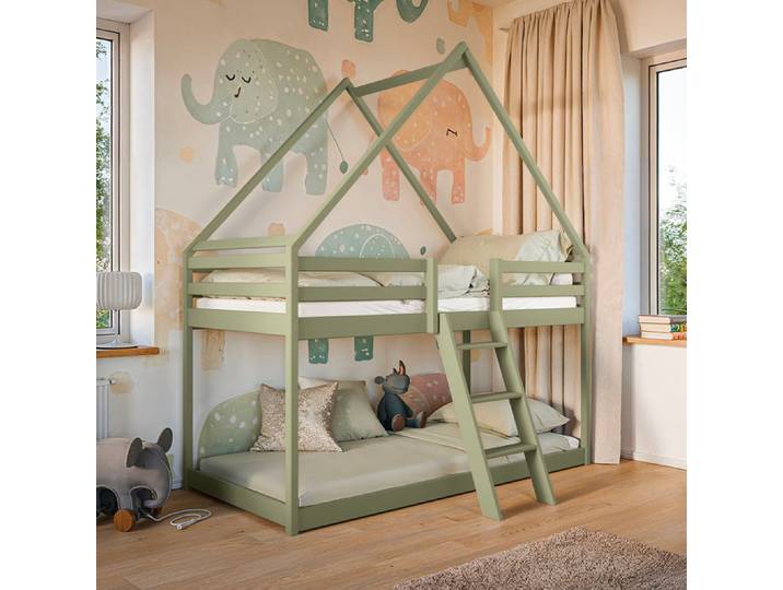 Lit cabane superposé 90x200 sommier inclus Laura Olive