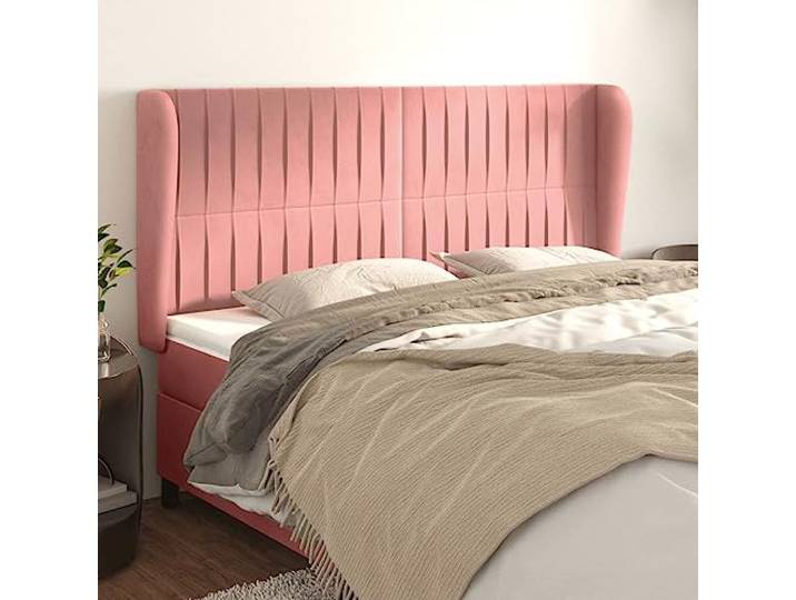 KTHLBRH Klassisches Kopfteil aus rosafarbenem Samt mit Beinen aus massivem Lärchenholz, höhenverstellbar, für weiche und luxuriöse Rückenstütze, elegantes Design für Zimmer