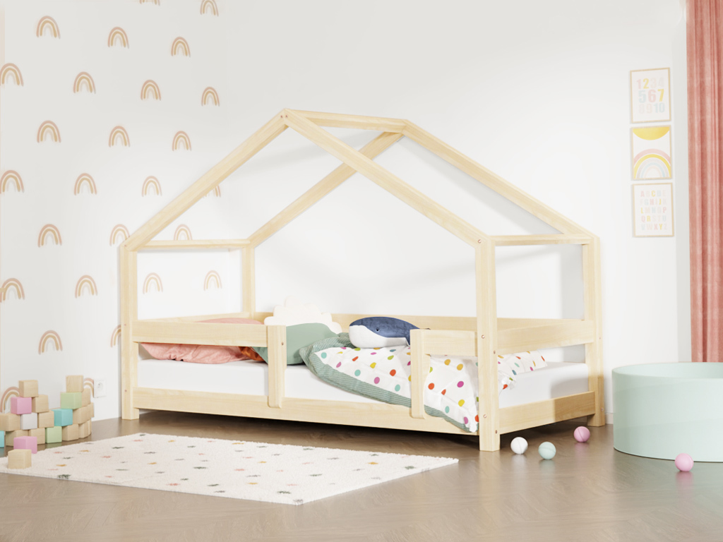 Hausbett LUCKY mit Rausfallschutz 120x180 cm - Weiß 90x190 cm Marineblau, Mit zwei Barrieren