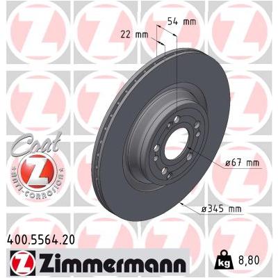ZIMMERMANN Bremsscheibe 400.5564.20 Hinterachse belüftet 345mm 22mm für Mercedes