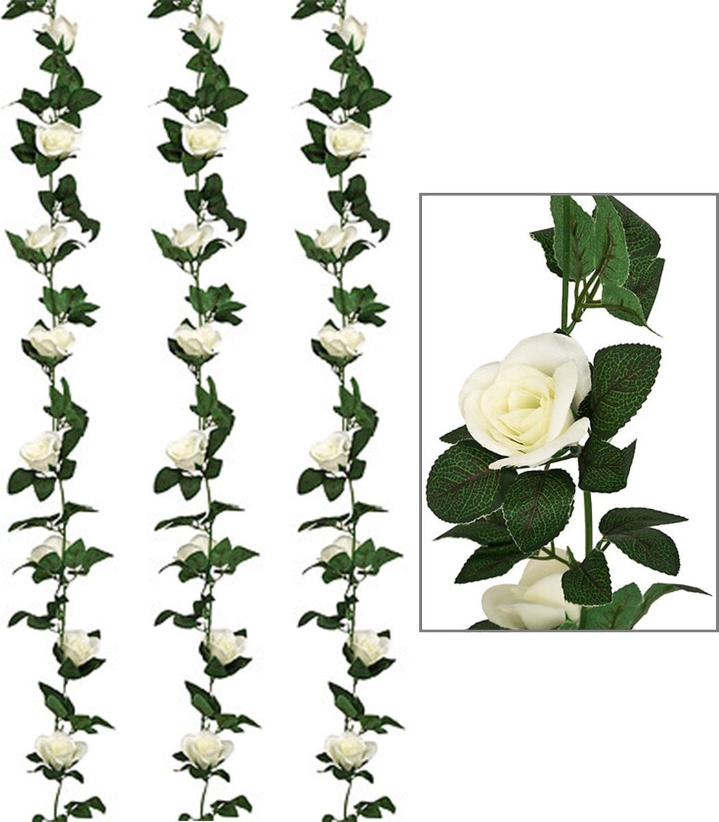 Atmosphera Kunstbloemen Slinger Rozen - 3 stuks - Wit - 230 cm
