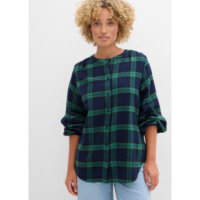 Flanellhemd BONPRIX, Damen, Gr. 54, N-Gr, grün (dunkelblau, edelsteingrün kariert), Obermaterial: 100% Baumwolle, oversize, Hemden