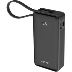 Rixus Power Bank With Built-In Handstrap Cable (10000 mAh), Powerbank, Schwarz