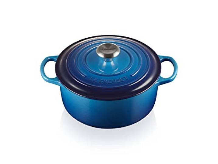 Le Creuset Signature Enamelled Cast Iron Round Casserole Dish With Lid\, 24 cm\, 4.2 Litre\, Azure\, 21177182202430