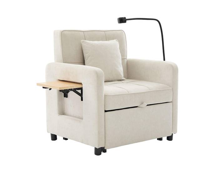 ComfortXL Schlafsessel 2-in-1 mit Tischchen und Stauraum, De-42290, Beige, Metall, 79x83x167 cm, Wohnzimmer, Sofas & Couches, Schlafsofas, Schlafsessel
