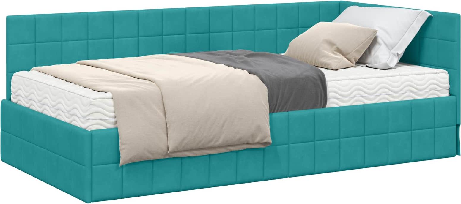 Eckbettgestell mit Matratze 2 stk. Türkis 100 x 200 cm Samt