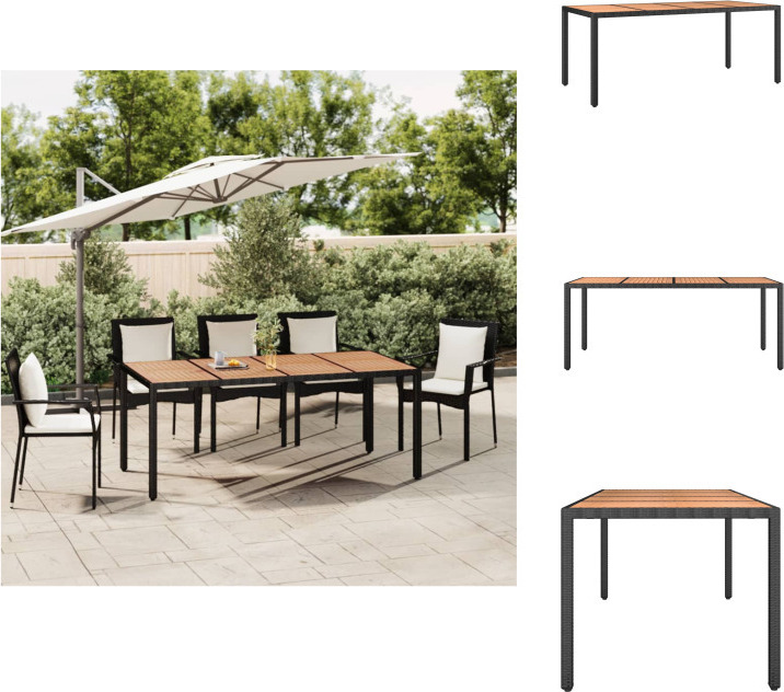 vidaXL Gartentisch mit Holzplatte Schwarz Poly Rattan & Akazienholz - Gartentische