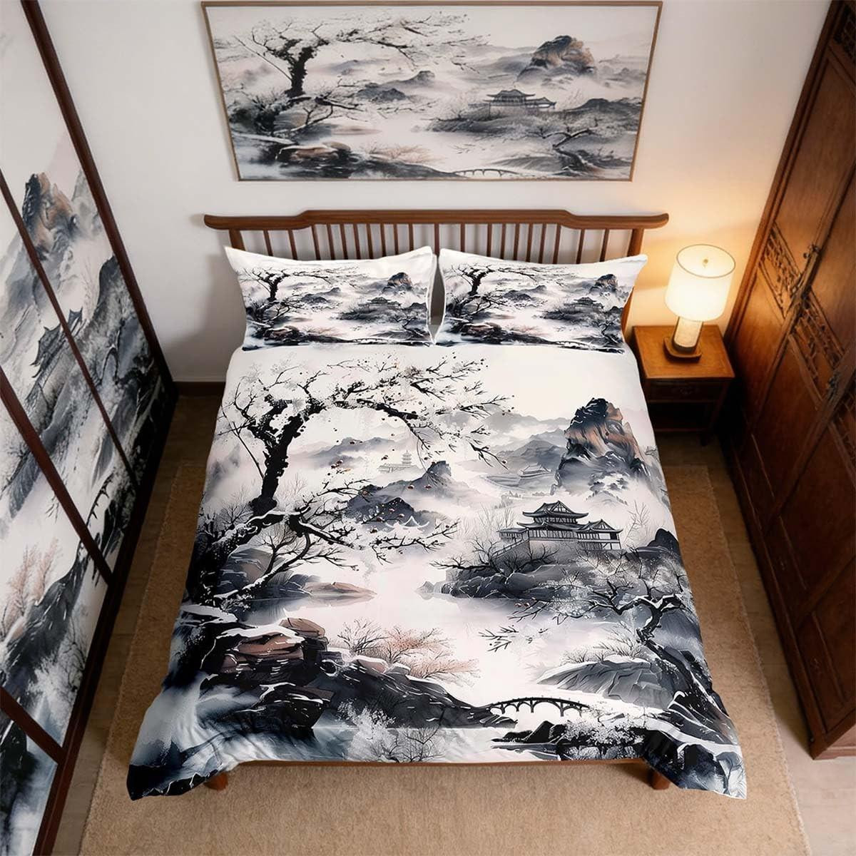 Omgoods Japanse Ukiyo-e Dekbedovertrek Set King Size met 2 Kussenslopen