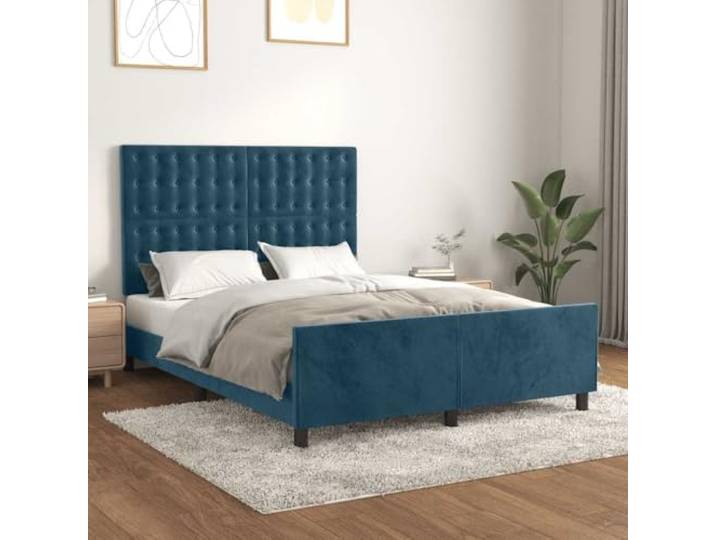 YNGBHFNOP Samt Bettgestell mit verstellbarem Kopfteil 140x190 cm Blau Bettgestell ohne Matratze Dunkelblau 140x190 cm Samt mit verstellbarem Kopfteil stabil Holz Lattenrost Schlafzimmer Möbel