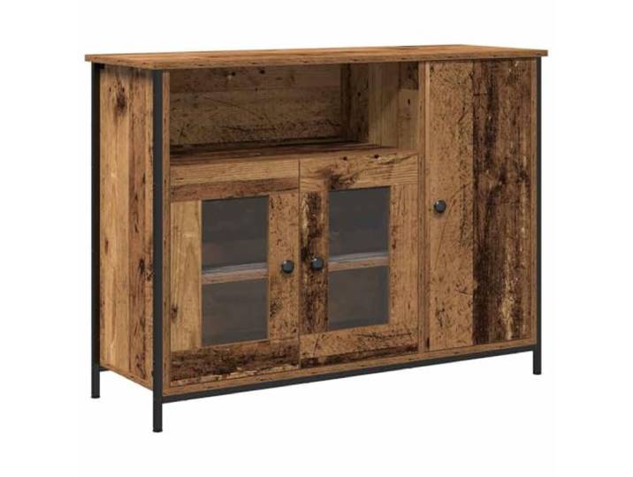 HKTMGDNG Sideboard 3 Türen Mehrzweckschrank Altholz-Optik 100x35x75 cm Vielseitige Aufbewahrung für Flur und Esszimmer mit blickdichten Fächern für Geschirr, Bücher und Dekoration.