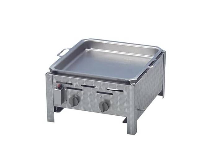 BSR-Grillen Profi Gasgrill 2-flammig mit Stahl-Pfanne I Gasbräter I Gastrobräter I Grillpfanne hoher Rand I Piezo-Zünder I 2 Gasregler stufenlos regelbar I Edelstahl I Gasschlauch & Druckminderer