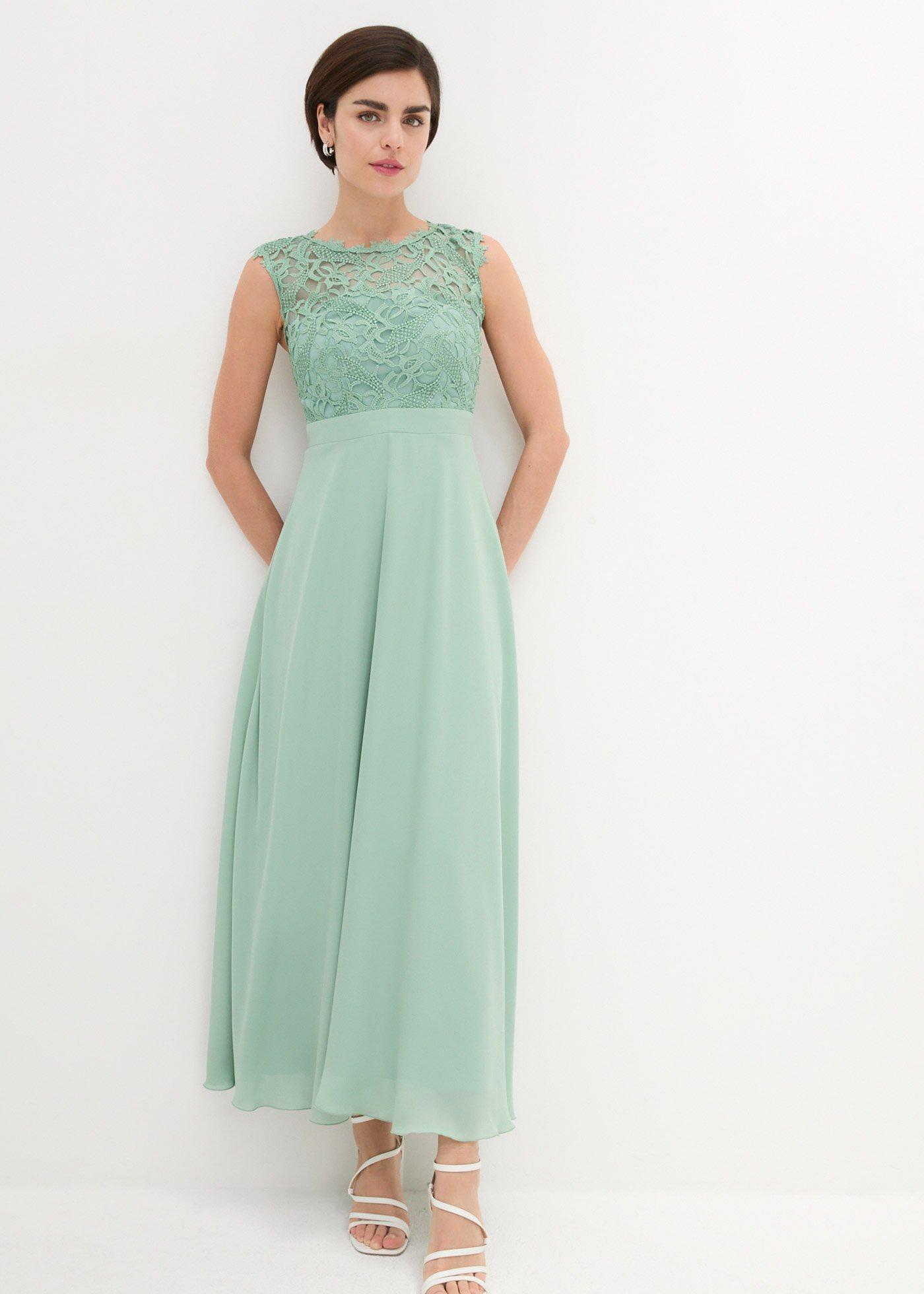 bonprix Maxikleid mit Spitze, grün, Gr.46, Elegantes Abendkleid mit Spitze im Oberteil und einem Rücken-Cut-Out