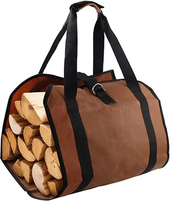 Inspire Essentials Large Capacity Firewood Carry Bag Durable Log Storage And Transport Tote brown