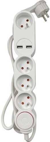 Accsup Tomada  4 Saídas + 2x USB-A 1,5m - Branco
