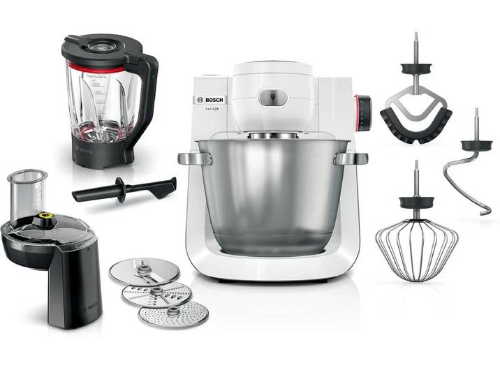 BOSCH Küchenmaschine Serie 6 MUMS6EW22 Edelstahl/Weiss , silber (silberfarben), B:32cm H:33cm T:38cm, Küchenmaschinen, Küchenmaschine