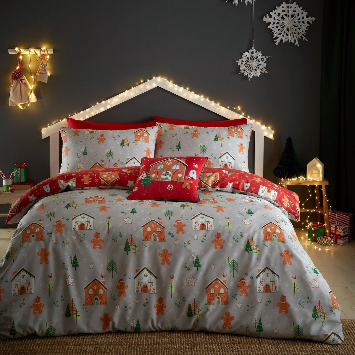 Omgoods Bedlam Christmas Gingerbread House Dekbedovertrek voor volwassenen, 140 x 200 cm